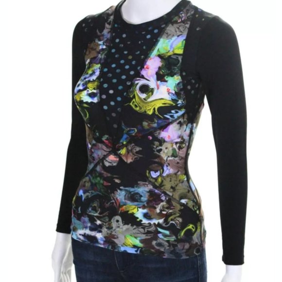 Cynthia Rowley Tops - CYNTHIA ROWLEY BLACK LONG SLEEVE ABSTRACT PRINT